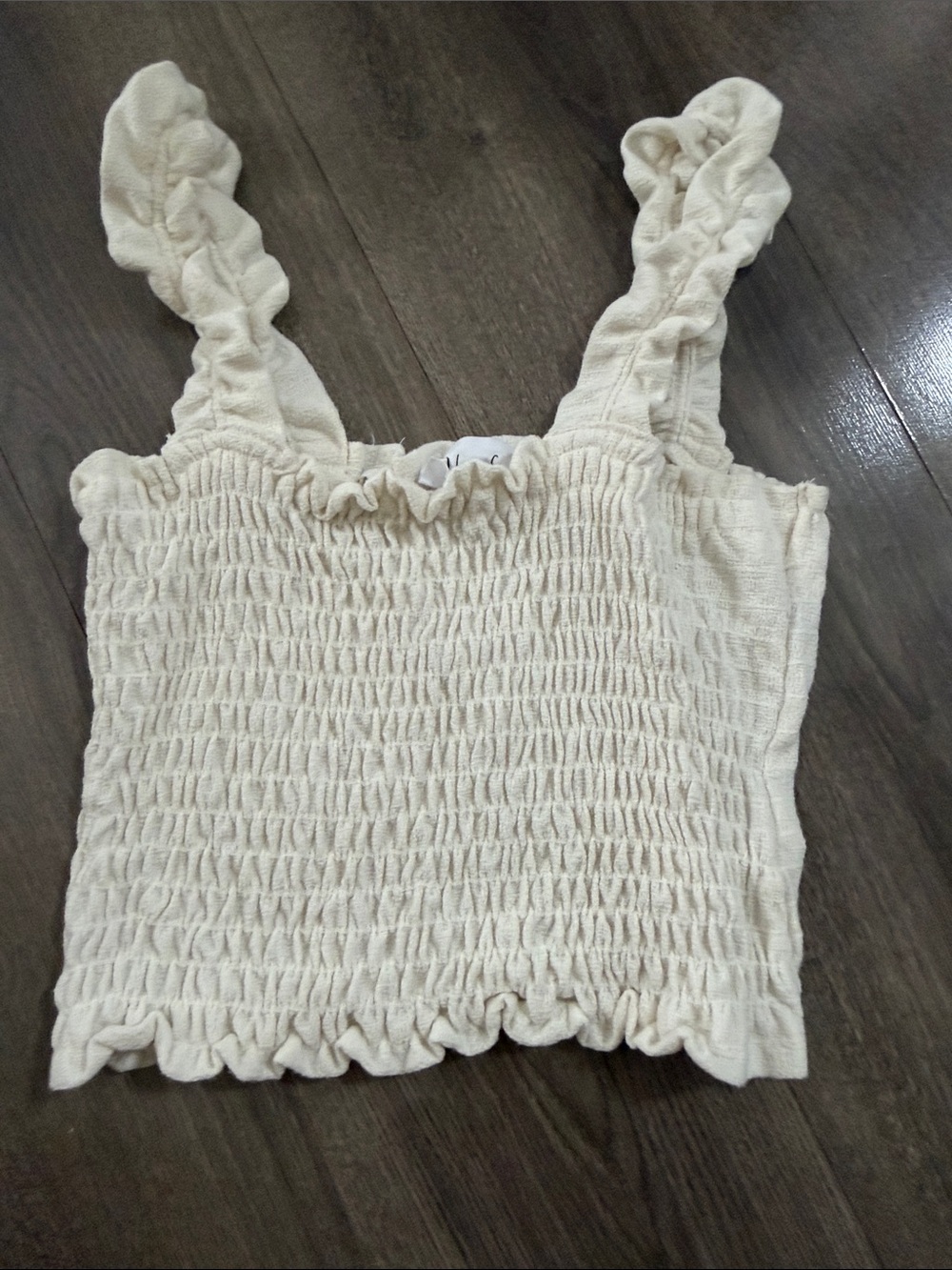 Sadie & Sage Cream Smocked Ruffle-Strap Crop Top